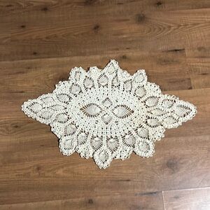 Crochet Handmade Lace Doily Ivory Beige Off White Vintage